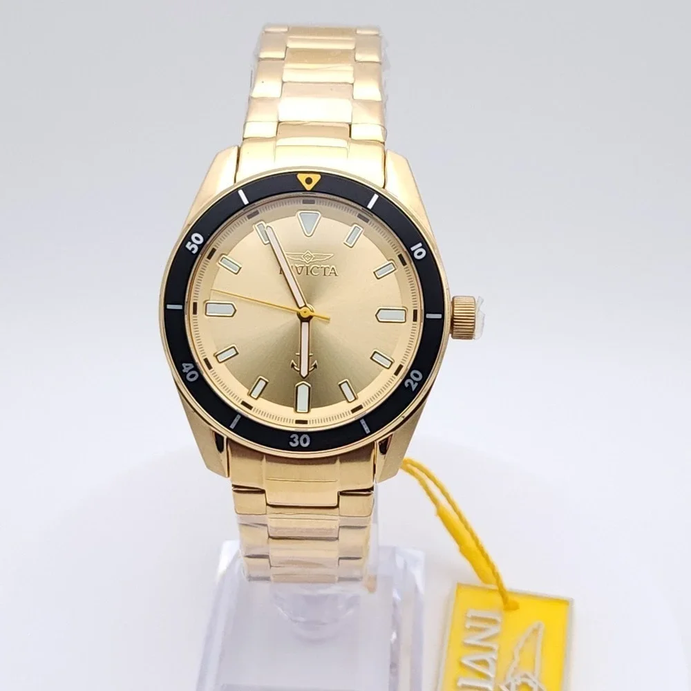 Invicta Ocean Voyage Men's Watch Gold Dial Black Bezel 39mm Steel‎ New